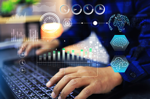 Data Analyst Work On Computer Screen Stock Photo - Download Image Now ...
