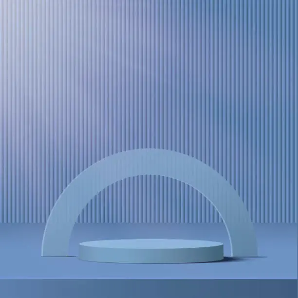 Vector illustration of 3d blue color podium and minimal blue color wall scene. 3d podium minimal abstract background. Vector