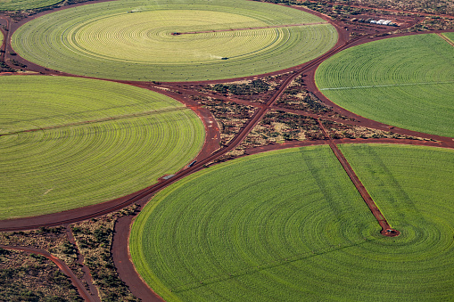 Aerial photograph of circular pivot irrigation