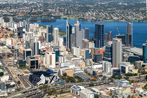 Aerial photograph of the city of Perth, Western Australia.