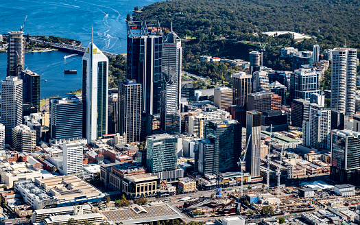 Aerial photograph of the city of Perth, Western Australia.