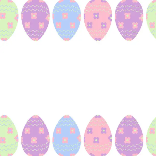 Vector illustration of Abstract double side frame of painted Easter Eggs with top and bottom border in trendy soft shades