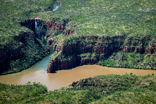 Aerial photograph of a waterfall in the Kimberley, Western Australia, Australia