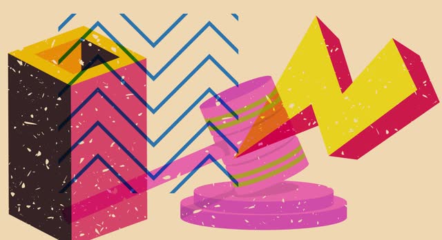 Risograph Gavel with geometric shapes animation.
