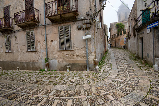 Pedestrian Cobblestone Street in Erice - Sicily - Italy