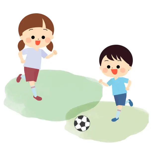 Vector illustration of kids playing soccer