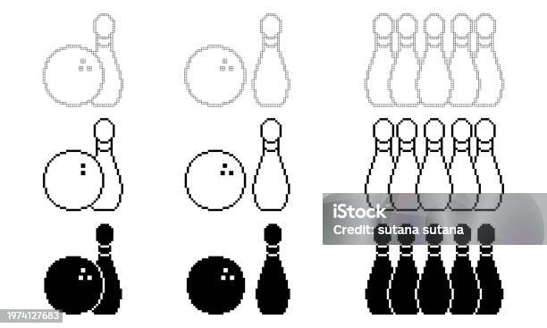 Pixel Art Bowling Icon Set Stock Illustration - Download Image Now
