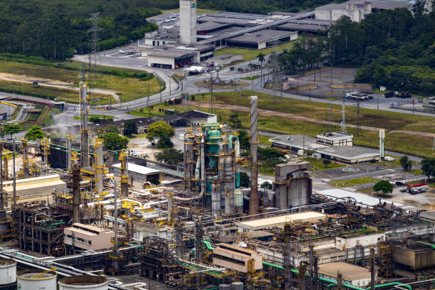 Aerial View of Complex Industrial Petrochemical Plant in Cubatão, Brazil. Cubatao, Sao Paulo, Brazil - November 20, 2022: Aerial View of Complex Industrial Petrochemical Plant in Cubatão, Brazil. cubatão stock pictures, royalty-free photos & images