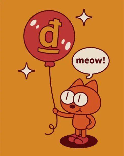 Vector illustration of A quirky and cute kitten holds on to the money balloon flying upwards