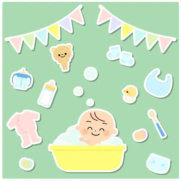 Vector illustration of Baby parenting item set