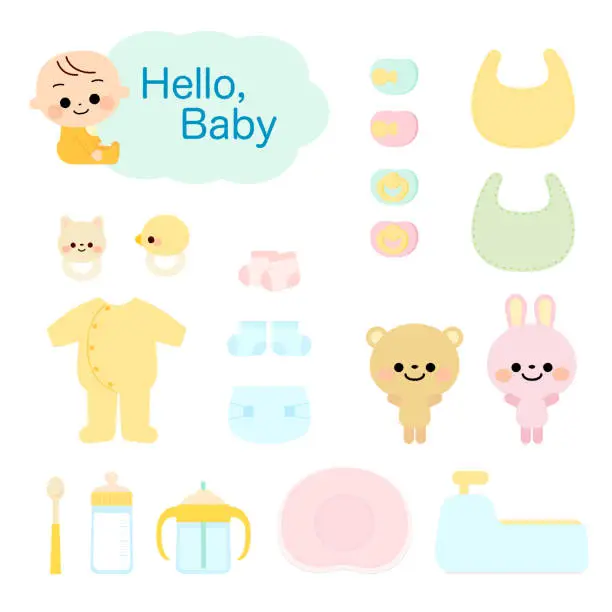 Vector illustration of Baby parenting item set