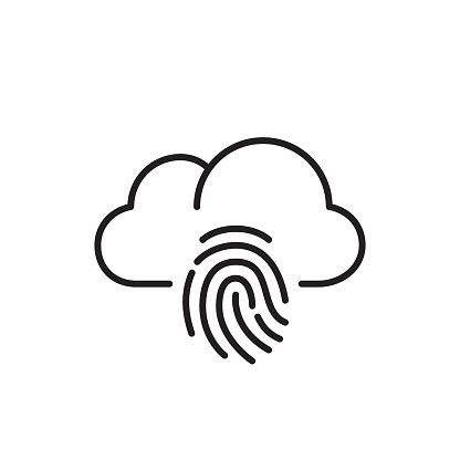 Fingerprint recognition. Secure cloud-based biometric data storage. Pixel perfect, editable stroke icon