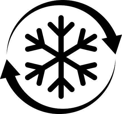 Freezer control icon. Snowflake with rotation arrows sign. Automatic cooling defrost symbol. flat style.