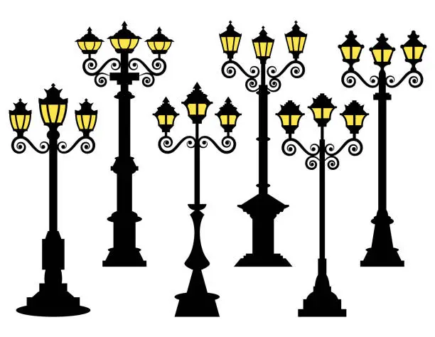 Vector illustration of Set of Street Lamp