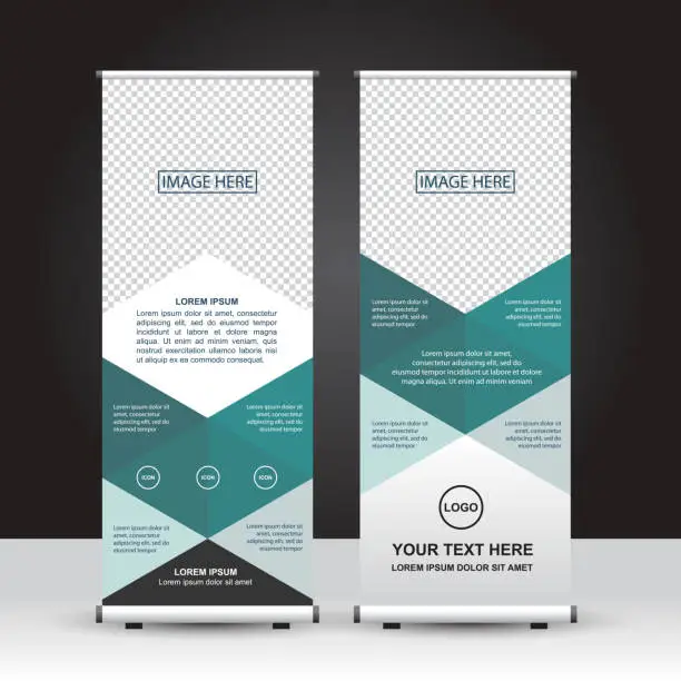 Vector illustration of Teal color theme Roll Up Banner template for advertisement and display. Vector Design