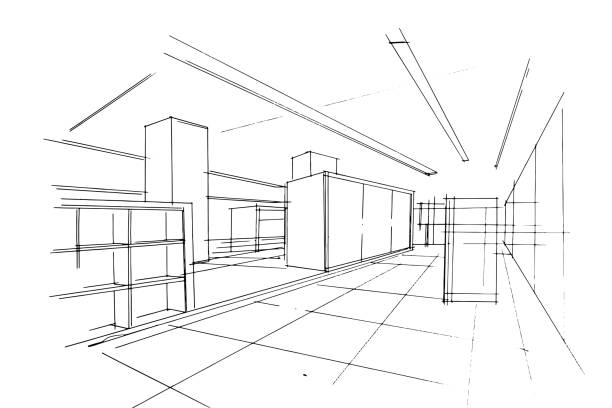 istock Drawing exterior and interior architectural lines. , Graphic assembly in architecture and interior design work. ,Sketch ideas for interior or exterior designs. 1974289503