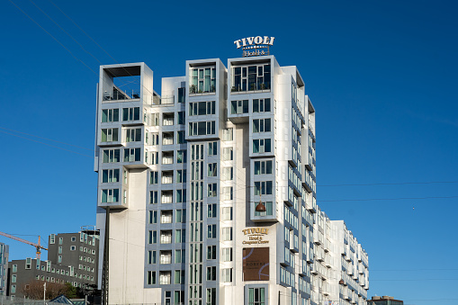 Copenhagen, Denmark - January 25, 2024: Exterior view of the Tivoli Hotel and Congress Center in Copenhagen.