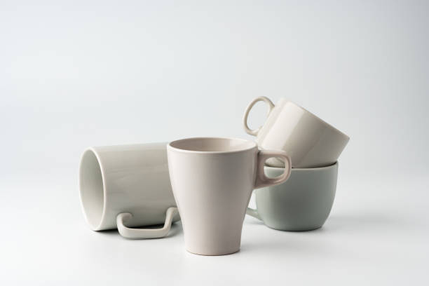 Gray coffee mugs mock up on white background