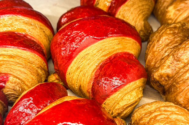 Croissants on a market counter