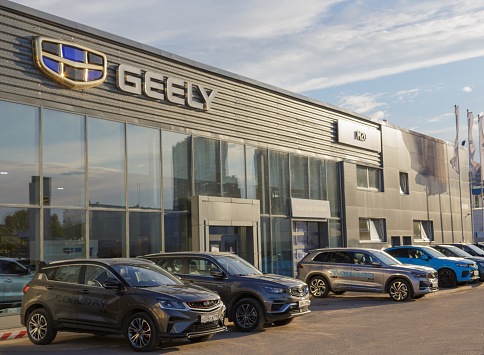 Dealer store GEELY, CHERY. Brand's showroom. Chinese State Car Manufacturers.