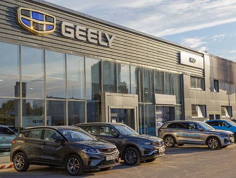 Dealer store GEELY, CHERY. Brand's showroom. Chinese State Car Manufacturers.