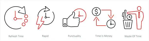 Vector illustration of A set of 5 mix icons as refresh time, rapid, punctuality