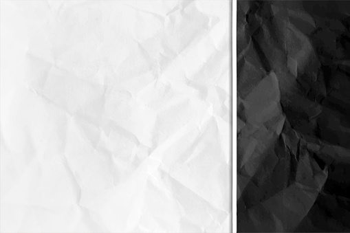 Horizontal empty blank rough textured crumpled wrinkled black and white coloured divided partitioned paper sheet vector background with right edge plain black colored border - suitable to use as wallpaper, posters backdrops templates.