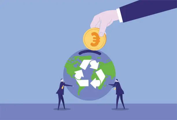 Vector illustration of Donate euros to promote the ecological cycle of the earth