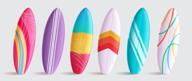 istock Summer surfboard vector set design. Summer surfboard in colorful pattern for water, sea and ocean surfing activity collection isolated elements. 1974419014
