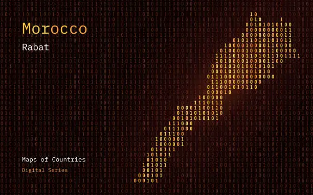 Vector illustration of Morocco Map Shown in Binary Code Pattern. TSMC. Matrix numbers, zero, one.