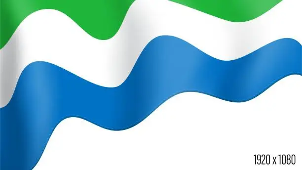 Vector illustration of Sierra Leone country flag realistic independence day background. Sierra Leone commonwealth banner in motion waving, fluttering in wind. Festive patriotic HD format template for independence day