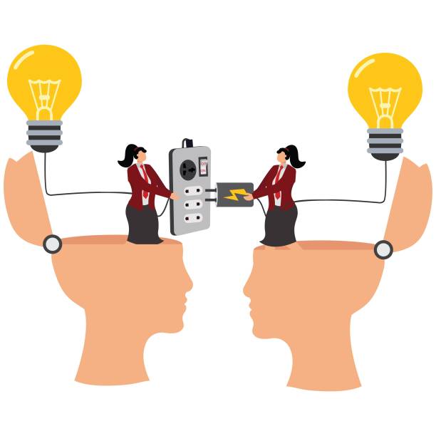 ilustrações de stock, clip art, desenhos animados e ícones de two businesswomen holding huge wired power plugs and sockets are ready to make connections of ideas, brainstorming concepts - electric plug electricity women power