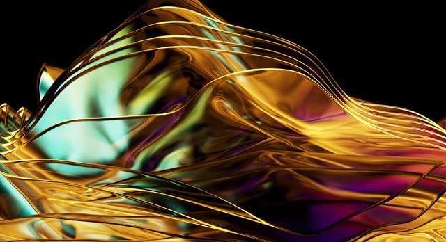 Golden abstract background formed by the rhythmic undulation of glass waves.