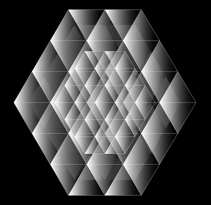 Geometric gray background of rectangular volume elements with different random sizes, 3D illustration