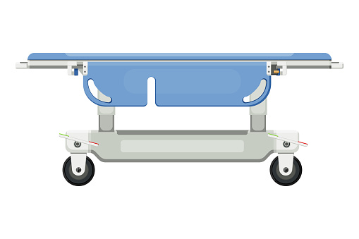 Medical equipment Stretcher patient transport bed for moving sick or injured people to bring  patient to hospital. Flat design