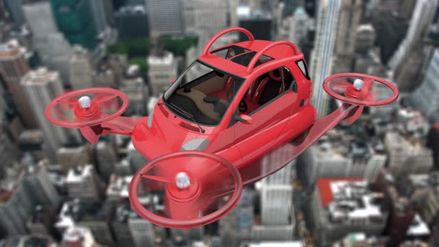 Flying Car Over The City