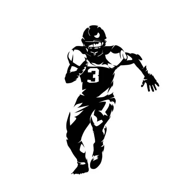 Vector illustration of Football player, running quarterback, isolated vector silhouette, front view