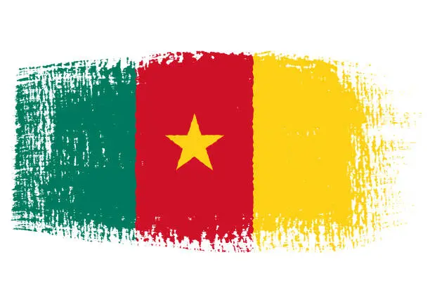 Vector illustration of Brush stroke with Cameroon flag, isolated on transparent background, vector illustration