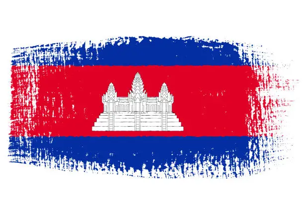 Vector illustration of Brush stroke with Cambodia flag, isolated on transparent background, vector illustration