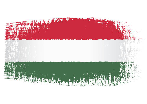 illustrazioni stock, clip art, cartoni animati e icone di tendenza di pennellata con bandiera dell'ungheria, isolata su sfondo trasparente, illustrazione vettoriale - hungary flag banner dirty