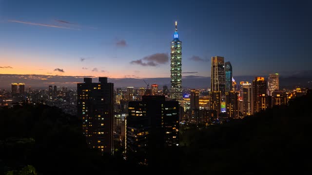 Time Lapse of Taipei financial district modern buildings from Xiangshan mountain at dusk