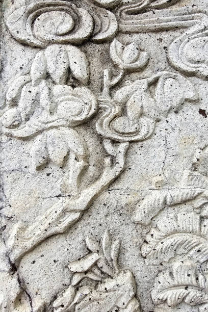 istock White Ancient Vintage Thai Sculpture on Stone Wall. 1974619412