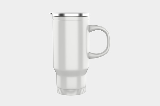 stainless steel tumbler and mug vacuum insulated double wall travel cup with lid isolated on white. 3d illustration