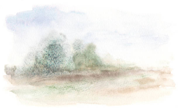 istock Abstract landscape in watercolor, faded colors, granulation effect, green, brown tones 1974636045