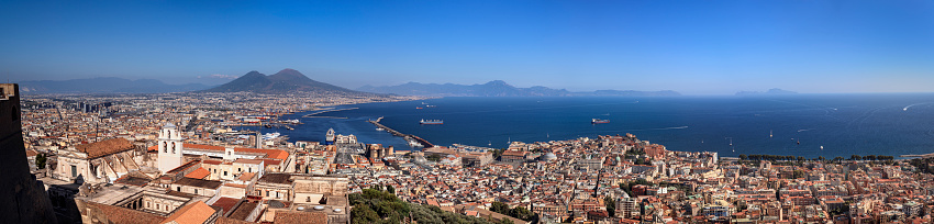 Naples and the Mount Vesuvius with Capri in the distance from the Castel Sant'Elmo.