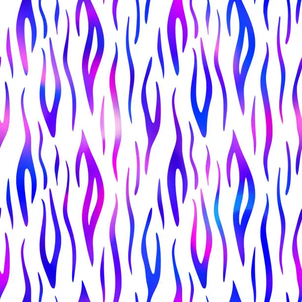 Vector illustration of Trendy Neon Tiger seamless pattern. Vector rainbow wild animal skin textured background, rainbow gradient stripes on white background luxury print. Abstract jungle safari texture for wallpaper, design