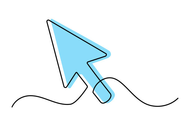 Continuous drawing of cursor arrow. One line icon of cursor arrow. One line drawing background. Single line vector illustration. Cursor arrow icon Continuous drawing of cursor arrow. One line icon of cursor arrow. One line drawing background. Single line vector illustration. Cursor arrow icon interactive navigation icons stock illustrations