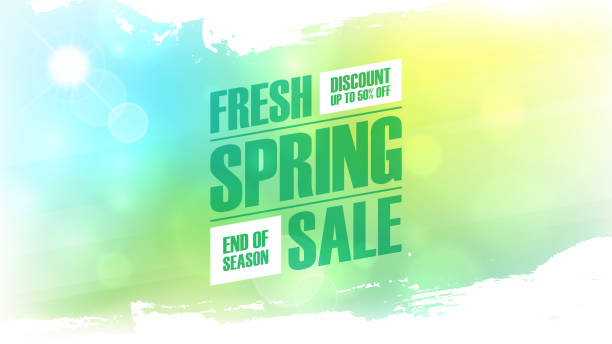 Fresh Spring Sale. Springtime season commercial background with spring sun, blurred colors and white brush strokes for business, seasonal shopping promotion and sale advertising. Fresh Spring Sale. Springtime season commercial background with spring sun, blurred colors and white brush strokes for business, seasonal shopping promotion and sale advertising. Vector illustration. springtime stock illustrations