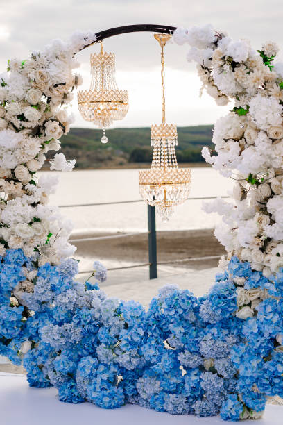 istock luxury wedding ceremony. wedding decoration white blue 1974714527