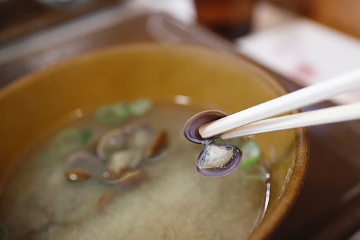 A type of Japanese food, miso soup with shijimi clam.